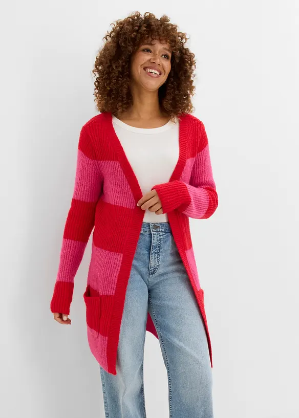 Longstrickjacke in rot von vorne (im Anschnitt) - bonprix