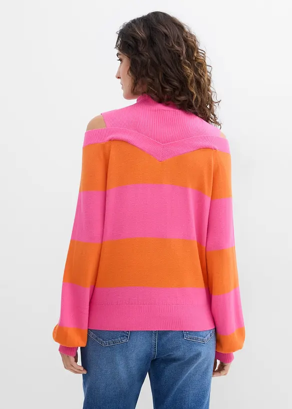 Feinstrickpullover, schulterfrei in pink von hinten (im Anschnitt) - bonprix