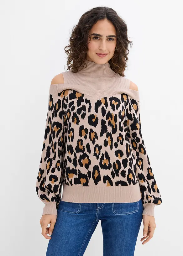 Schulterfreier Pullover in beige von vorne (im Anschnitt) - bonprix
