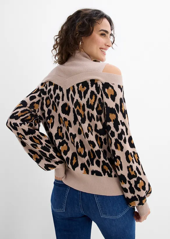 Schulterfreier Pullover in beige von hinten (im Anschnitt) - bonprix