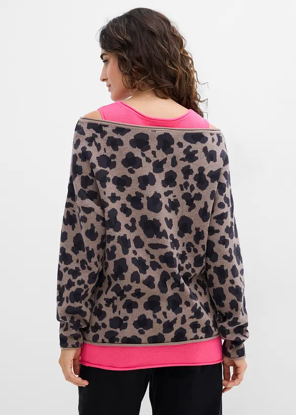 Pullover und Top aus Baumwoll-Mix (2-tlg. Set) in braun von hinten (im Anschnitt) - bonprix