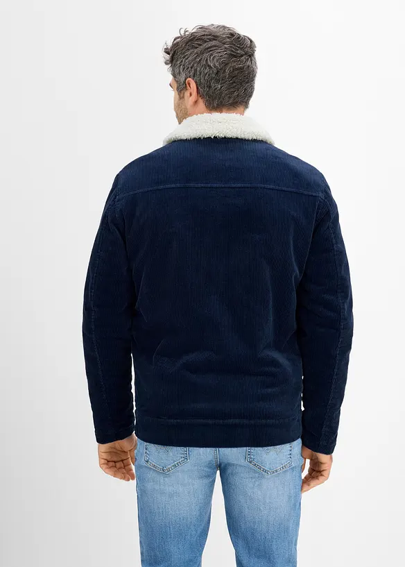 Cord-Winterjacke mit Teddyfutter in blau von hinten (im Anschnitt) - bonprix