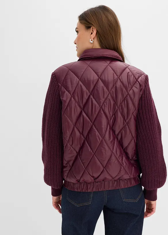 wasserabweisender Stepp-Blouson mit Strickärmeln in rot von hinten (im Anschnitt) - bonprix