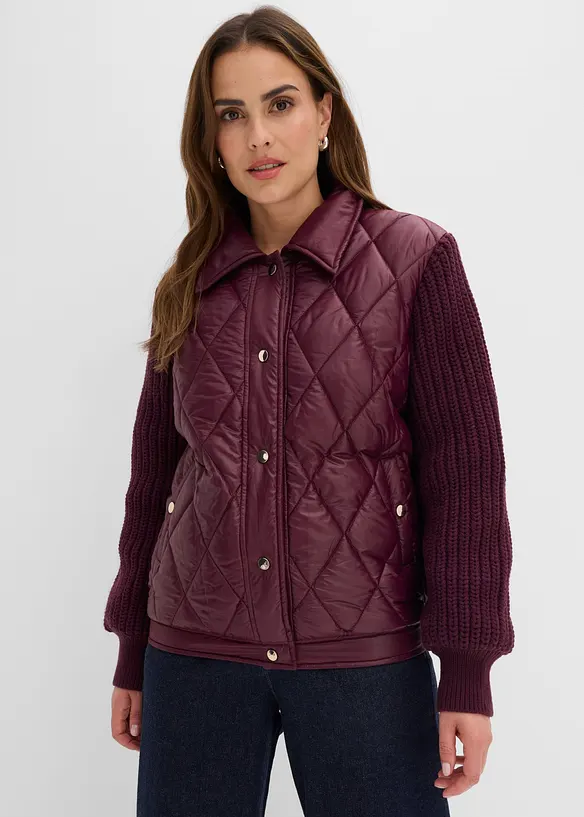 wasserabweisender Stepp-Blouson mit Strickärmeln in rot von vorne (im Anschnitt) - bonprix