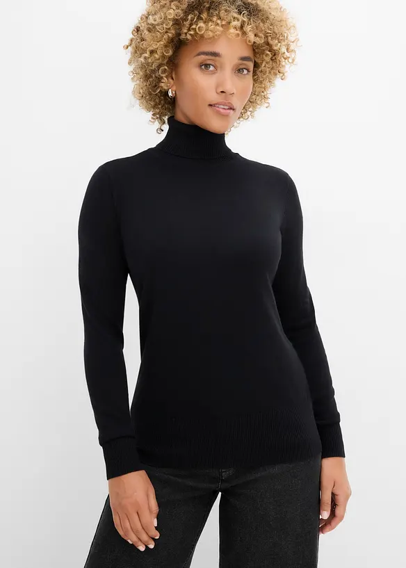 Basic Rollkragenpullover in schwarz von vorne (im Anschnitt) - bonprix