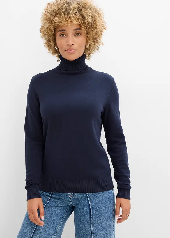 Rollkragenpullover in blau von vorne (im Anschnitt) - bonprix