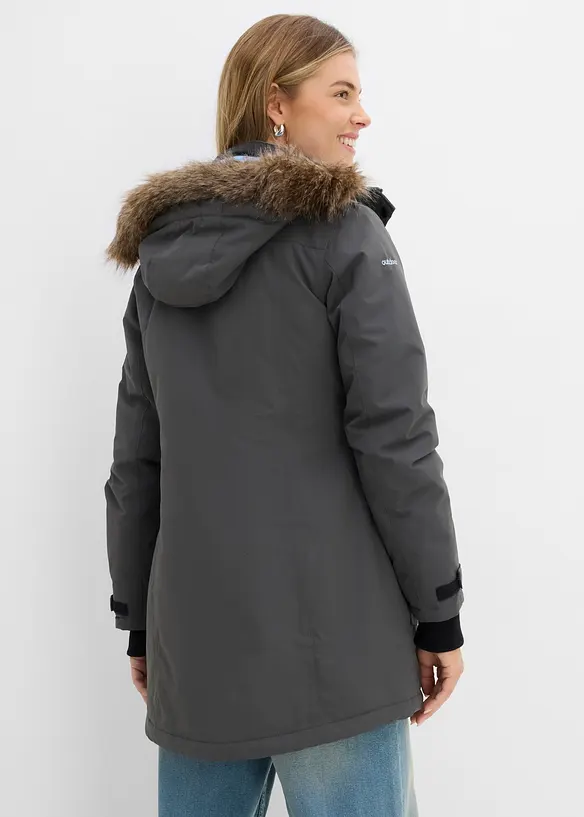 wasserdichte Funktions-Outdoor-Longjacke mit Kapuze in grau von hinten (im Anschnitt) - bonprix