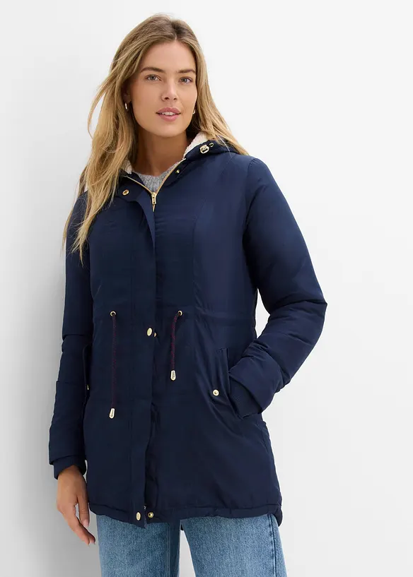 Parka mit Teddy-Futter in blau von vorne (im Anschnitt) - bonprix