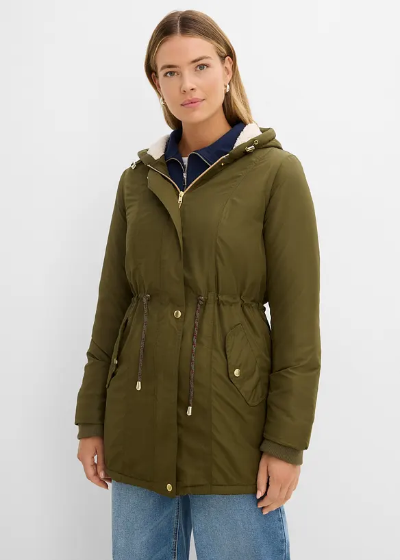 Parka mit Teddy-Futter in grün von vorne (im Anschnitt) - bonprix