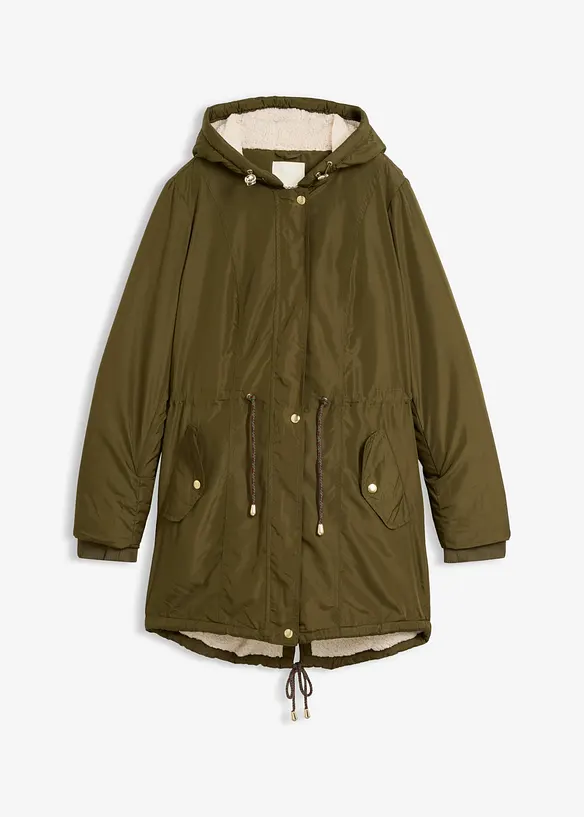 Parka mit Teddy-Futter in grün von vorne - bonprix