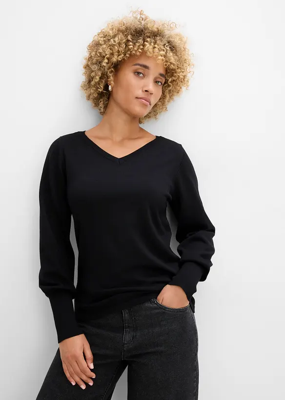 Pullover mit Ballonärmeln in schwarz von vorne (im Anschnitt) - bonprix