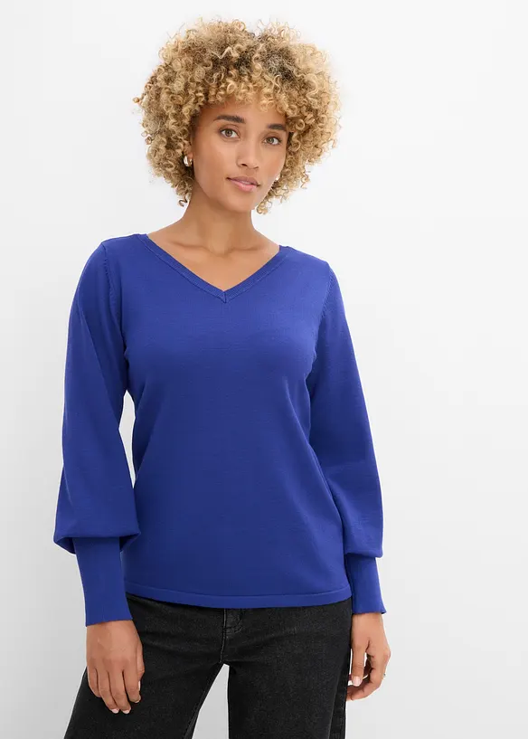 Pullover mit Ballonärmeln in blau von vorne (im Anschnitt) - bonprix