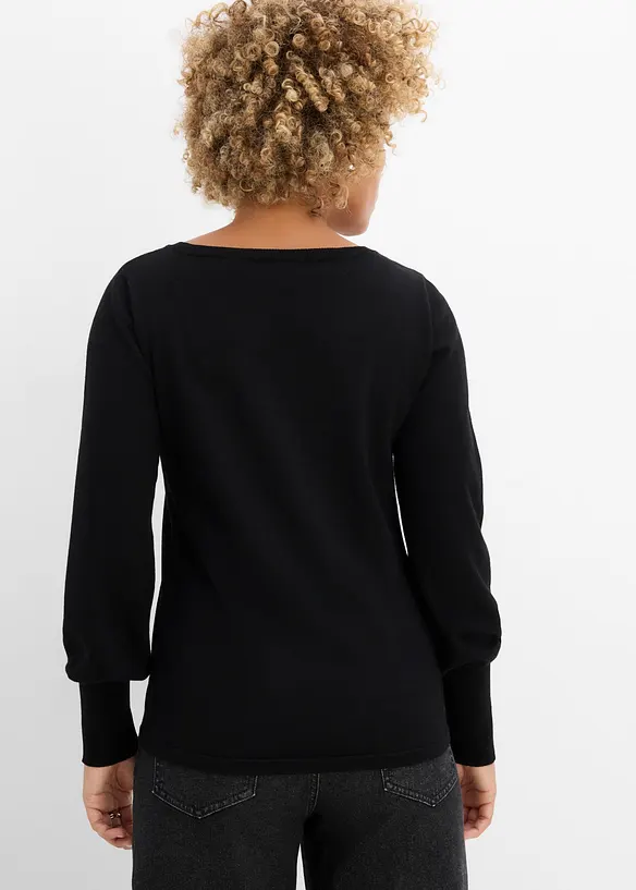 Pullover mit Ballonärmeln in schwarz von hinten (im Anschnitt) - bonprix