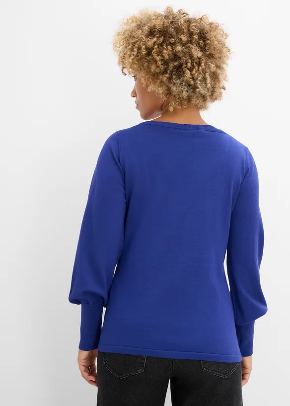 Pullover mit Ballonärmeln in blau von hinten (im Anschnitt) - bonprix