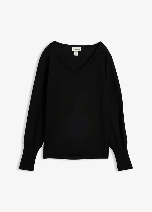 Pullover mit Ballonärmeln in schwarz von vorne - bonprix