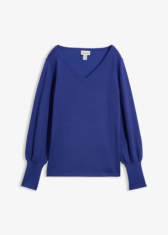 Pullover mit Ballonärmeln in blau von vorne - bonprix