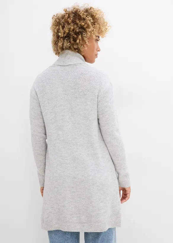 Longstrickjacke mit Schalkragen in grau von hinten (im Anschnitt) - bonprix
