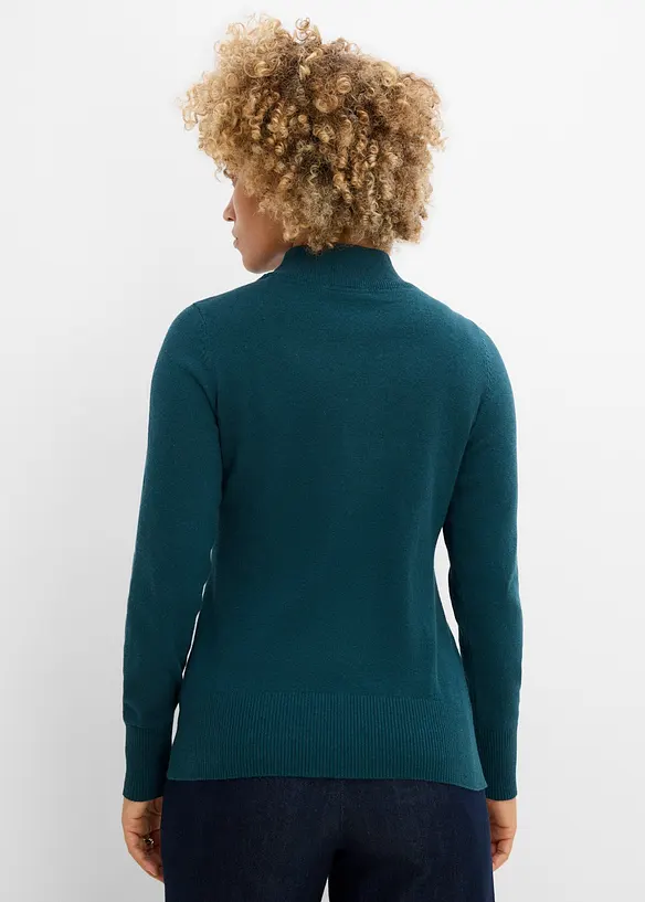 Feinstrickpullover mit recycelter Baumwolle in petrol von hinten (im Anschnitt) - bonprix