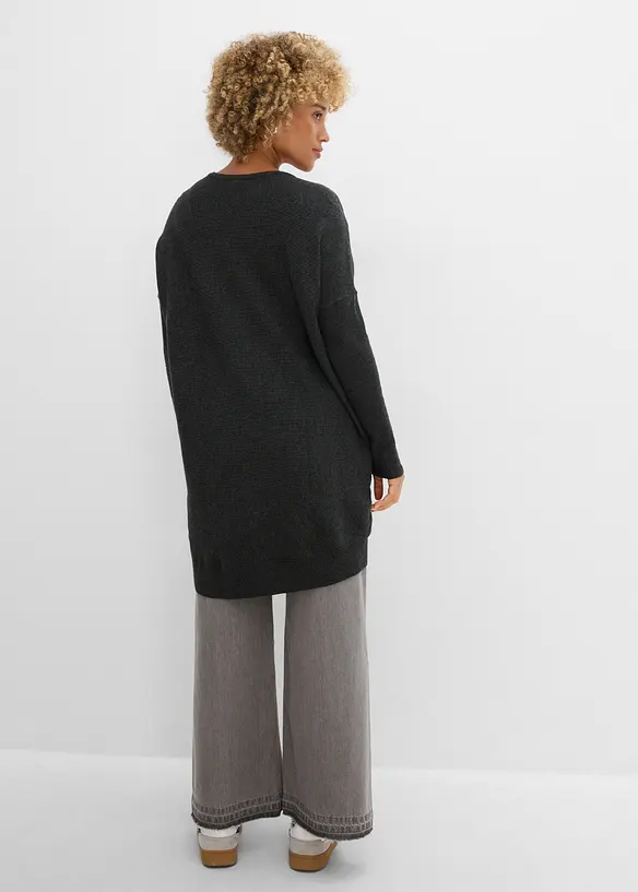 Long-Pullover aus Viskose-Mix in grau von hinten (im Anschnitt) - bonprix