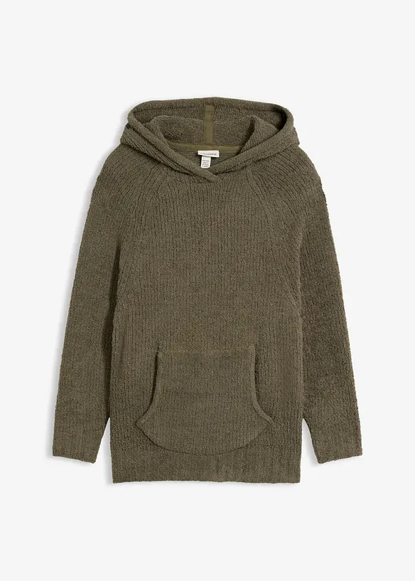 Kapuzenpullover in Teddy-Fleece in grün von vorne - bonprix