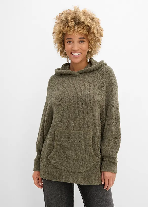 Kapuzenpullover in Teddy-Fleece in grün von vorne (im Anschnitt) - bonprix