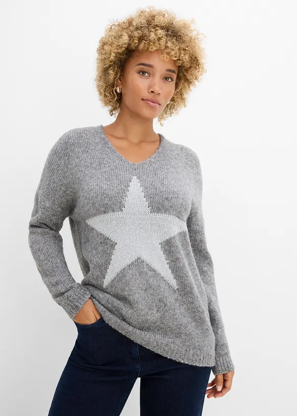 Pullover mit Stern in grau von vorne (im Anschnitt) - bonprix
