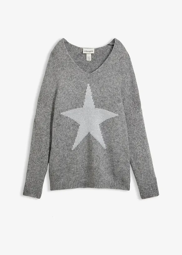 Pullover mit Stern in grau von vorne - bonprix