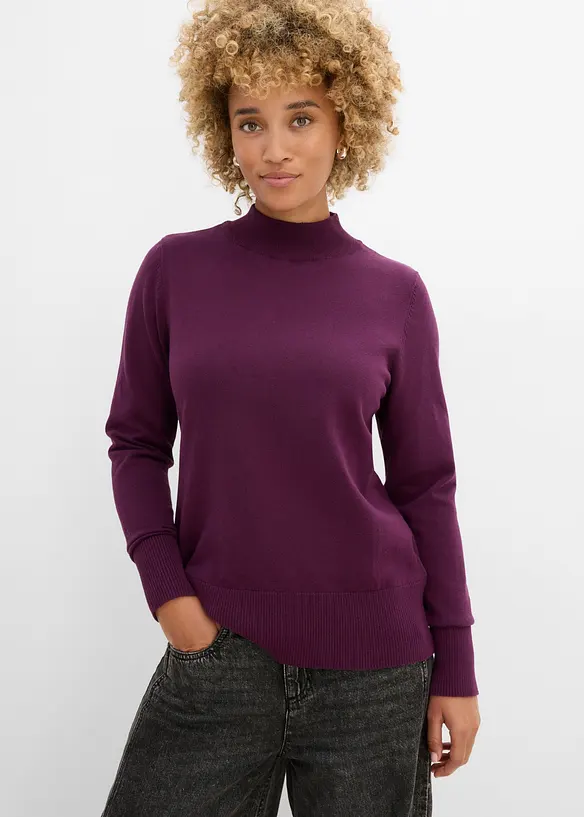 Feinstrickpullover mit recycelter Baumwolle in lila von vorne (im Anschnitt) - bonprix
