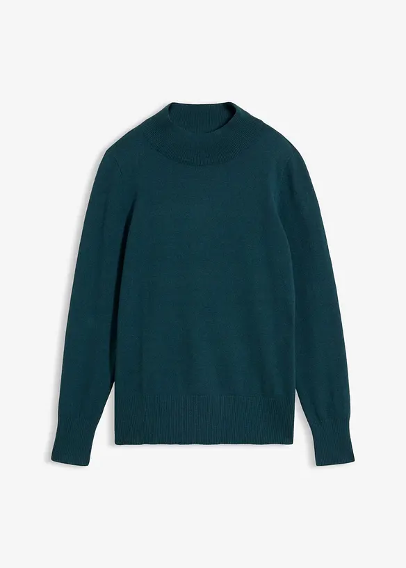 Feinstrickpullover mit recycelter Baumwolle in petrol von vorne - bonprix