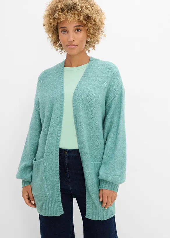Oversize-Strickjacke in grün von vorne (im Anschnitt) - bonprix