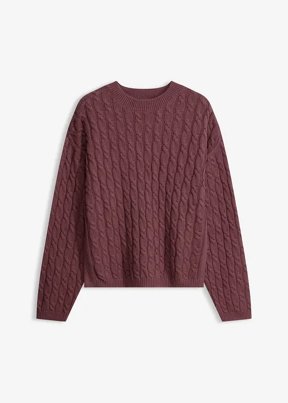 Pullover mit Zopfmuster in lila von vorne - bonprix