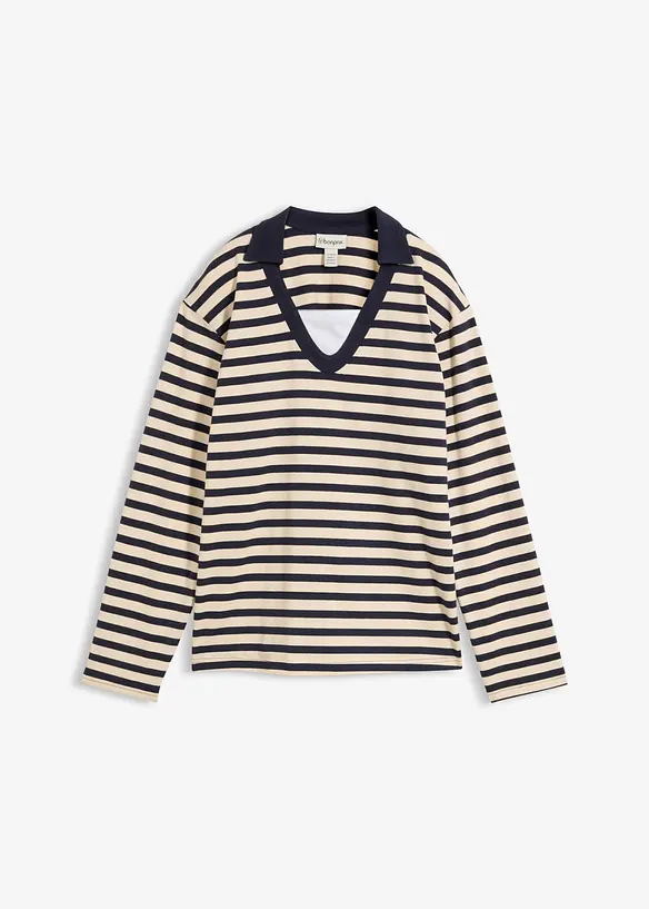 2 in 1 Poloshirt mit V-Ausschnitt in blau von vorne - bonprix