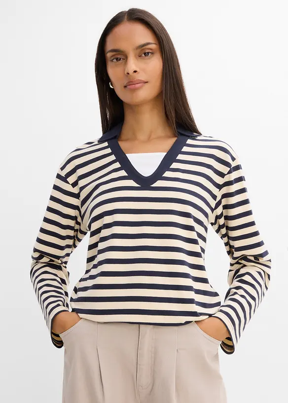 2 in 1 Poloshirt mit V-Ausschnitt in blau von vorne (im Anschnitt) - bonprix