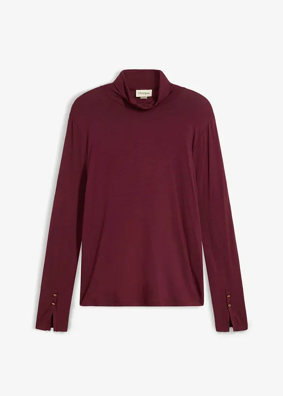 Rollkragenshirt mit dekorativen Knöpfen in rot von vorne - bonprix
