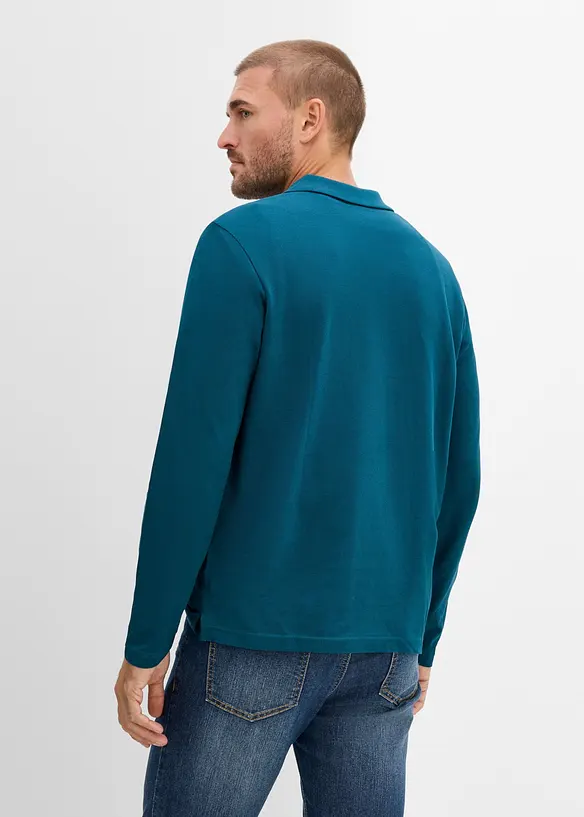 Piqué-Poloshirt, Langarm in petrol von hinten (im Anschnitt) - bonprix