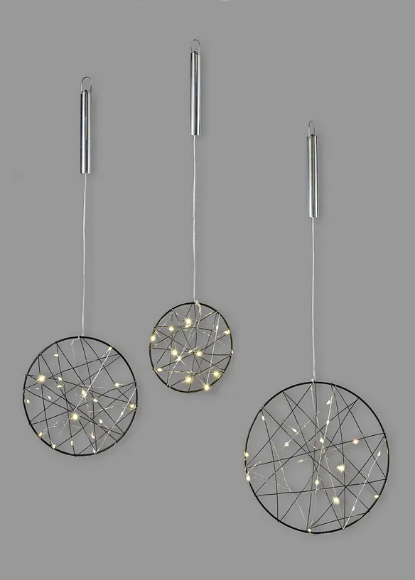 LED-Hängedeko Ringe mit Sternen Design (3-tlg. Set) in schwarz von vorne - bonprix