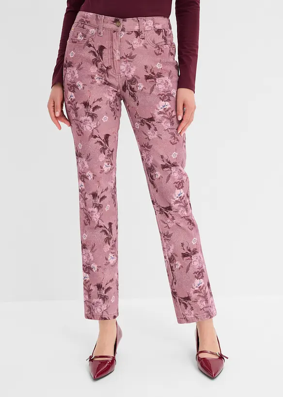 Twillhose mit Blumen-Design in lila von vorne - bonprix
