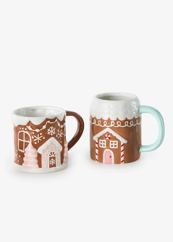 Becher mit Lebkuchen Design (2er Pack) in braun von vorne - bonprix