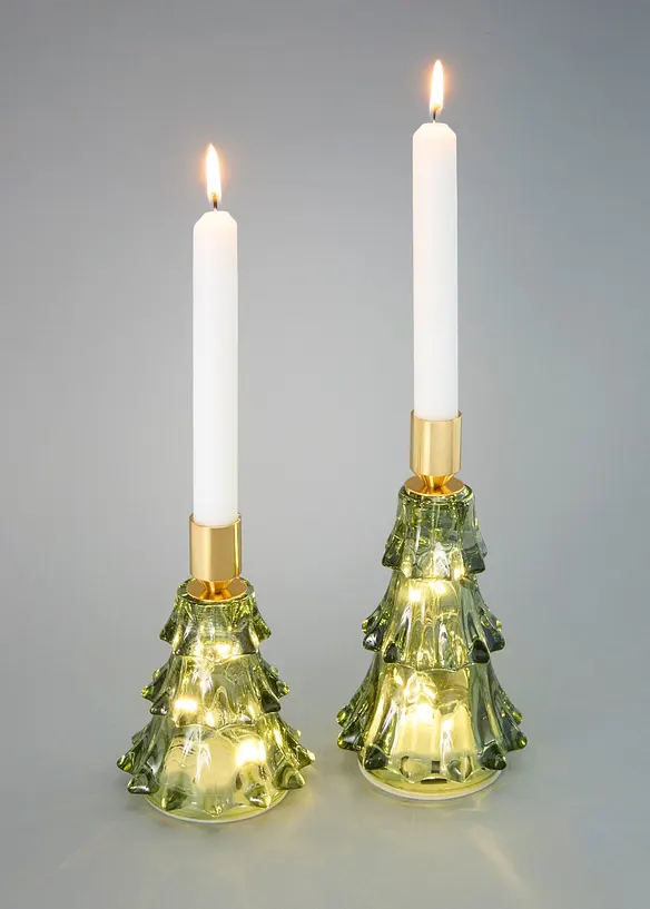 LED-Kerzenhalter Tannenbaum (2-tlg. Set) in grün von vorne - bonprix