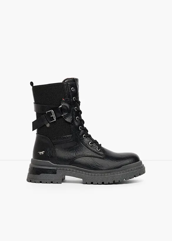 Mustang Schnürboots mit Schnallen in schwarz - Mustang