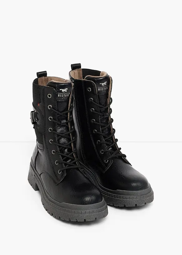 Mustang Schnürboots mit Schnallen in schwarz - Mustang