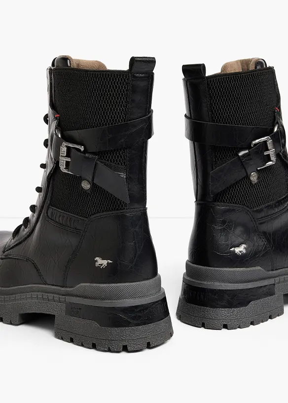 Mustang Schnürboots mit Schnallen in schwarz - Mustang