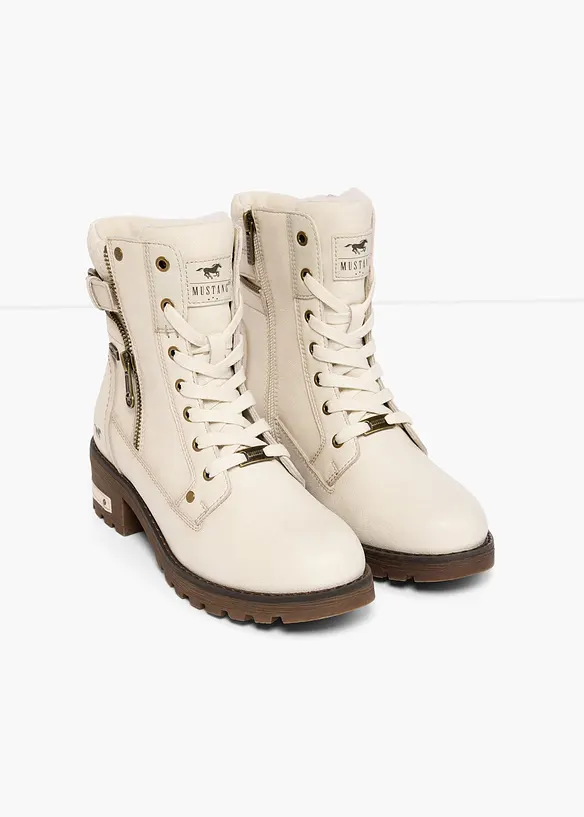 Mustang Schnürboots mit Schnallen in weiß - Mustang