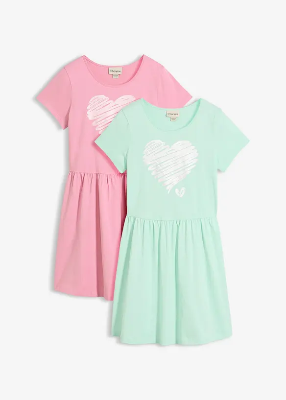 Jerseykleid aus reiner Bio-Baumwolle (2er Pack) in grün von vorne - bonprix
