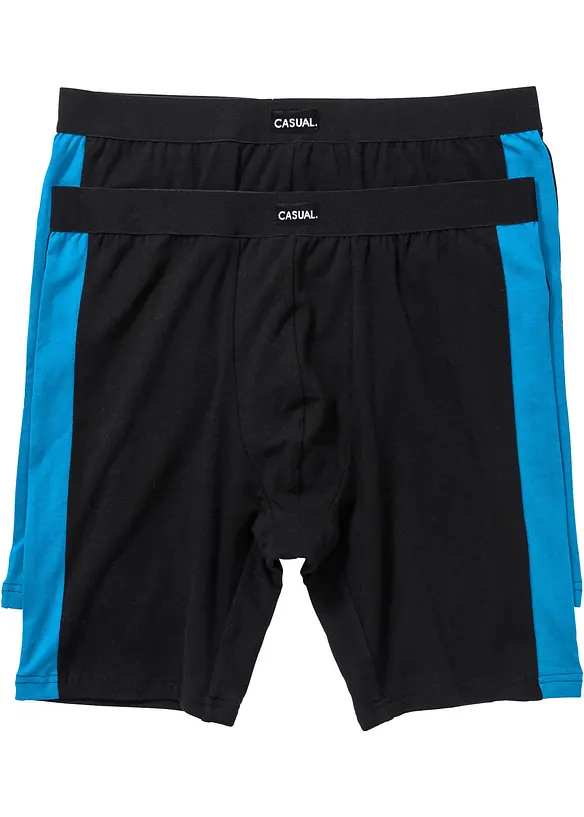 Lange Boxershorts eng mit Baumwolle (2er Pack) in schwarz von vorne - bonprix