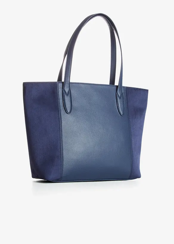 Großer Shopper im Materialmix in blau von hinten - bonprix