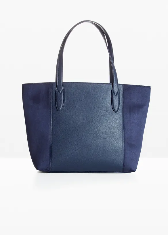Großer Shopper im Materialmix in blau von vorne - bonprix