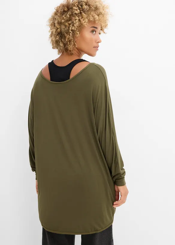 Longshirt mit Top aus Viskose-Mix in grün von hinten (im Anschnitt) - bonprix
