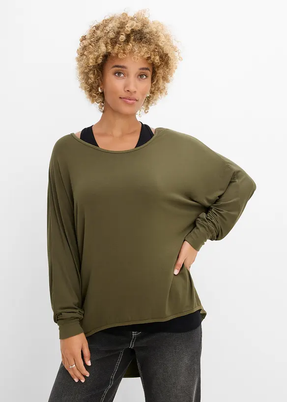 Longshirt mit Top aus Viskose-Mix in grün von vorne (im Anschnitt) - bonprix