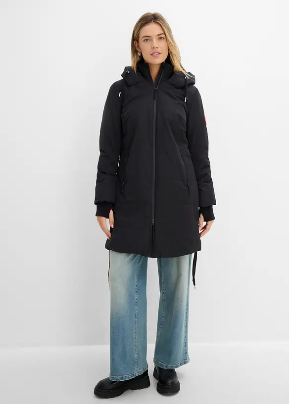 Wasserabweisender Steppmantel in schwarz von vorne (Totalaufnahme) - bonprix